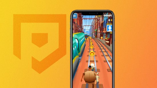 Subway Surfers download: An iPhone showing Subway Surfers pasted on a mango PT background
