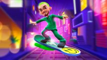 Subway Surfers PlanetPlay: J Balvin with green hair on a board in a cool colorful background