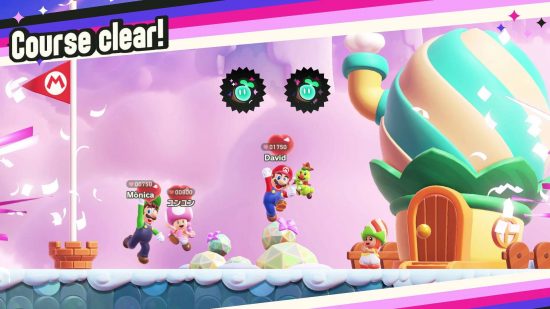 Super Mario Bros Wonder review: Mario and Luigi celebrate after completing a course