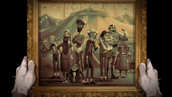 Vlad Circus: Descend into Madness review - two hands holding a portrait of all the circus members
