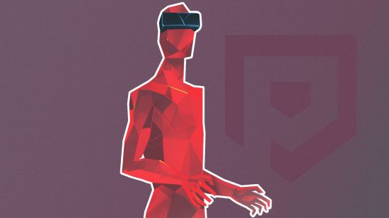 Custom image for best VR games list with a Superhot character wearing a VR headset