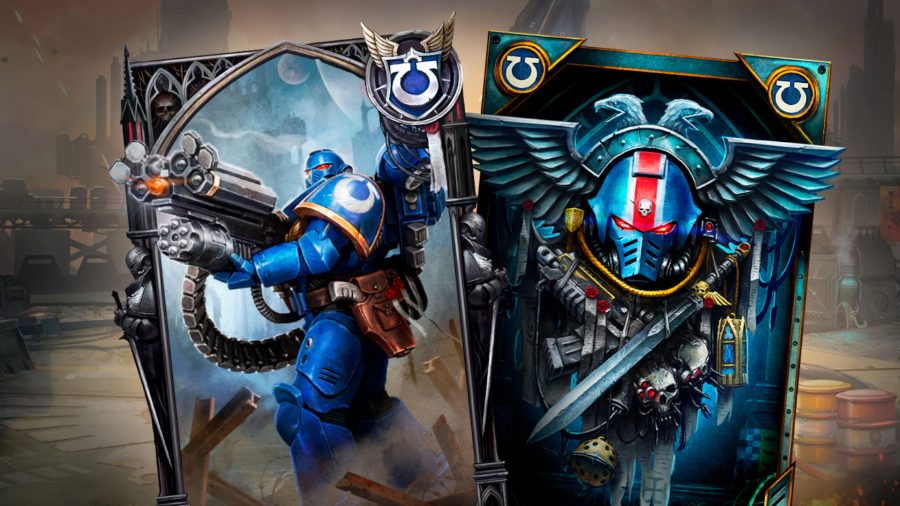 Key art of the cards from Warhammer 40,000: Warpforge of Space Marines