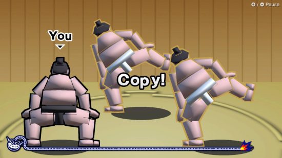 WarioWare Move It review: A player must copy sumo wrestlers moves