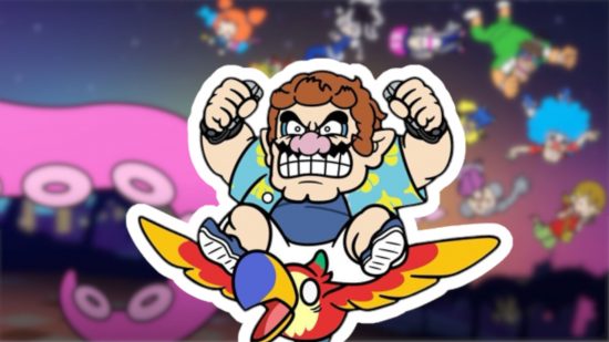Custom image for WarioWare Move It! review with Wario having landed on a bird