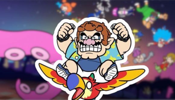 Custom image for WarioWare Move It! review with Wario having landed on a bird