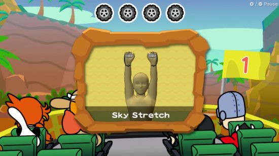 Screenshot of the Sky Stretch pose position for WarioWare Move It! review
