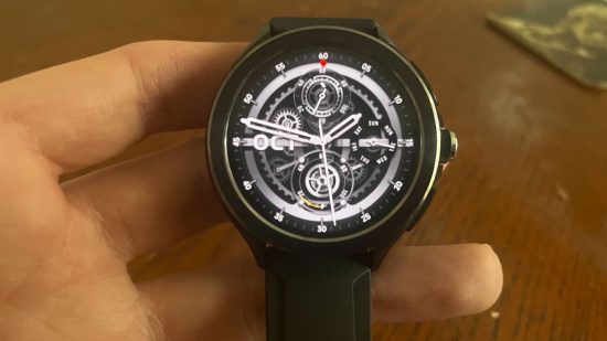 Picture of the Xiaomi Watch 2 Pro for review of the device with a technical clock face