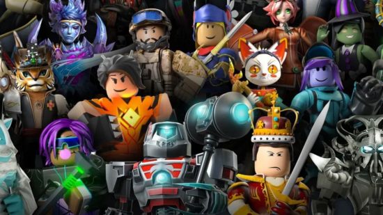 Roblox Investor Day: a group of Roblox avatars wearing different costumes