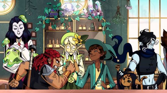 Tavern Talk release date: mythical characters stood at a bar watching two characters arm wrestle