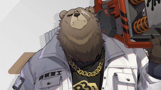 Zenless Zone Zero Ben: a brown bear wearing a white jacket and a gold chain