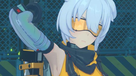 Zenless Zone Zero Soldier 11 wearing yellow goggles and long white gloves