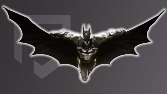 Batman games - Batman flying down in front of a light black background