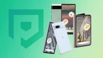 best Google Pixel phones - Three different Google Pixel phones on a light green background