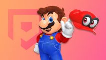 Custom image for best Switch games guide with Mario and Cappy on a red background
