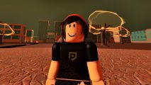Boku No Roblox codes - a Roblox character smiling as he stands in the city in Boku No Roblox