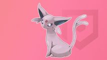 Custom image for cat Pokemon guide with Espeon on a rose Pocket Tactics background