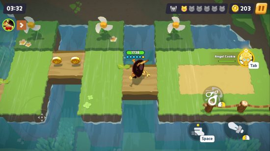 Cookie Run: Tower of Adventures screenshot showing Rye Cookie running across a bridge