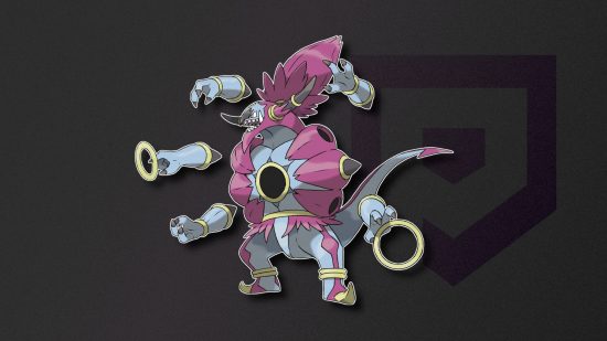 Dark Pokemon: Hoopa's Unbound form outlined in white and pasted on a dark background