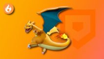 Fire Pokemon: Charizard on an orange PT background with a fire symbol in the top left corner