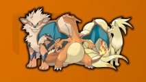 Fire Pokemon weakness: Arcanine, Charizard, and Ninetails in front of an orange background