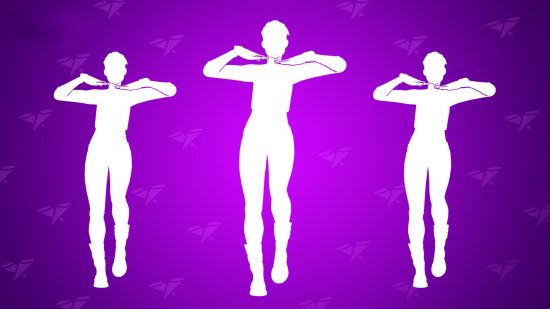 Fortnite dances: A purple graphic showing a Fortnite emote three times