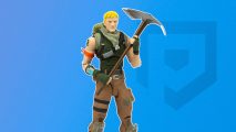 Custom image for Fortnite figures guide with a character with a pickaxe on a blue background