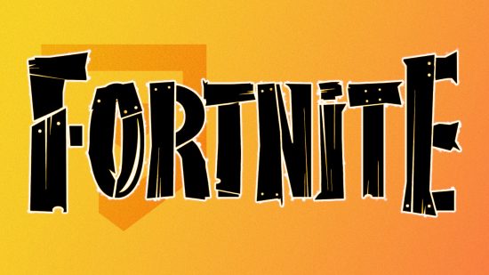 Fortnite logo: The 2012 Fortnite logo in black in a font that looks like nailed-together boards on a yellow PT background