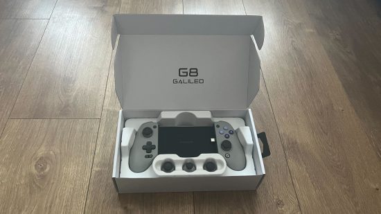 The Gamesir G8 Galileo in it's box with alternate thumbsticks for a review of the device