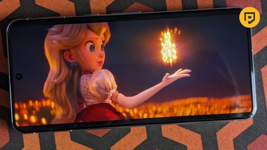 Still of Peach from the Super Mario Bros Movie on a Google Pixel 8 Pro for a review of the phone
