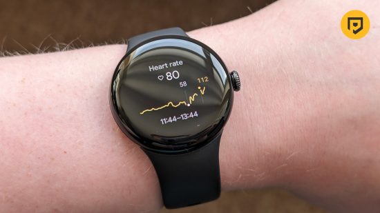 Image of a fitness graph on the clockface of the Google Pixel Watch 2 for a review of the device