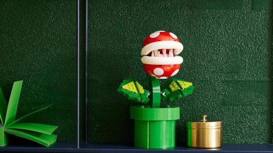 Official art of the Mario Lego Pirhana Plant on a shelf