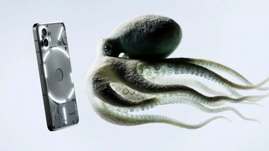 PR photo of the Nothing Phone 2 and a Octopus for Nothing Chats pulled from Google Play Store news