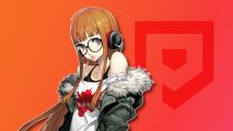 Persona 5 Futaba: Futaba outlined in white and drop shadowed on a red PT background