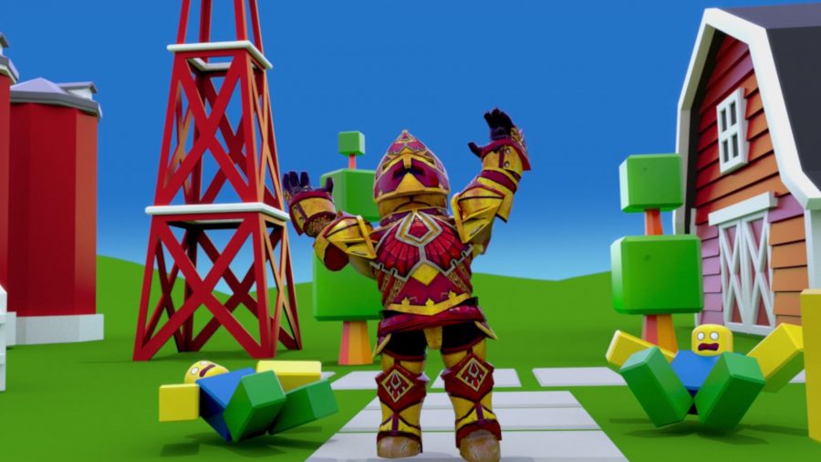 Screenshot from official Roblox promo video with a soldier celebrating a win