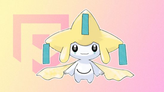 Custom image of Jirachi on a pastel background for best steel Pokemon guide
