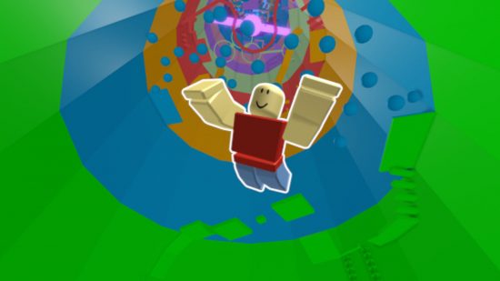 Custom image for Roblox Tower of Hell visits news with a Roblox avatar jumping across the tower