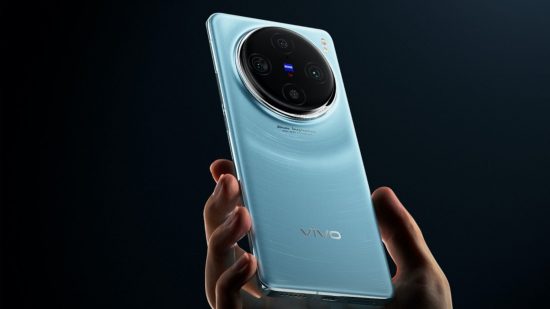 Official art of the vivo x100 series phone in blue