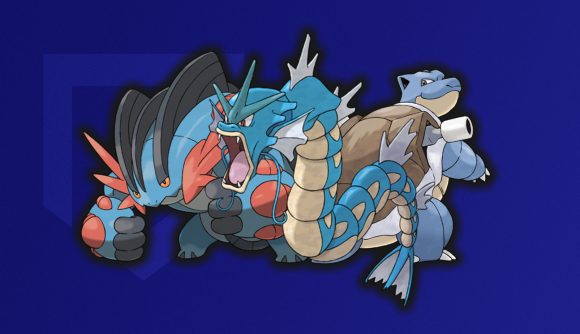 Water Pokemon weaknes: Swampert, Gyarados, and Blastoise in front of a dark blue background
