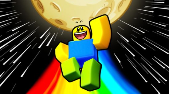 Launch Into Space Simulator codes: artwork showing a Roblox character leaping into space