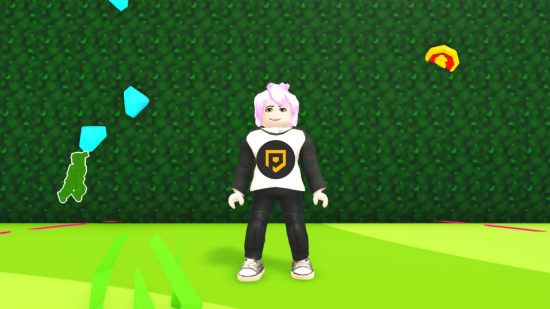 Punch Hole Simulator codes: a character in Roblox standing in front of a big hedge