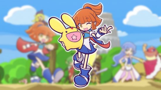 Puyo Puyo Quest - an animated character from the game holding a yellow rabbit