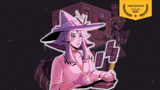 best indies of 2023 - A character from Cosmic Wheel Sisterhood looking at levitating cards
