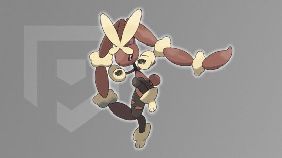 Buneary evolution: Lopunny performing a kick in front of light greay PT background