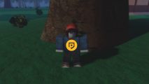Celestial Ascension codes: A screenshot of my Roblox character wearing a PT shirt in the woods in Celestial Ascension