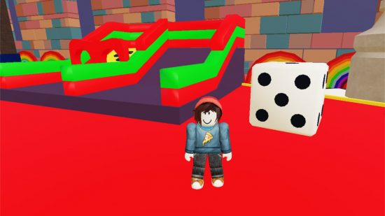 An avatar in front of a giant dice waiting for Circus Tower Defense codes
