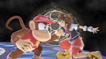 Diddy Kong Racing and Kingdom Hearts stars, Diddy Kong and Sora, face each other in battle in a screenshot from Super Smash Bros. Ultimate.