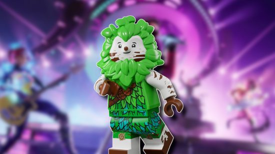 Fortnite live service: A Fortnite Lego style skin of a silver birch tree man outlined in white and drop shadowed on a blurred image promoting Fortnite Festival