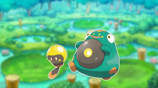 Custom image of Tadbulb and Bellibolt on a pond background for Pokemon guide