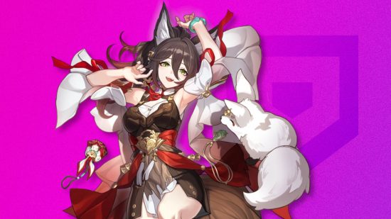 Honkai Star Rail Tingyun smiling and raising her arms as though she's dancing