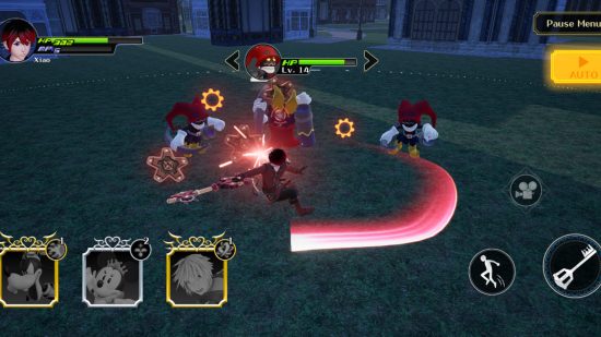 Kingdom Hearts Missing-Link preview - a screenshot of combat gameplay showing the player character fighting heartless